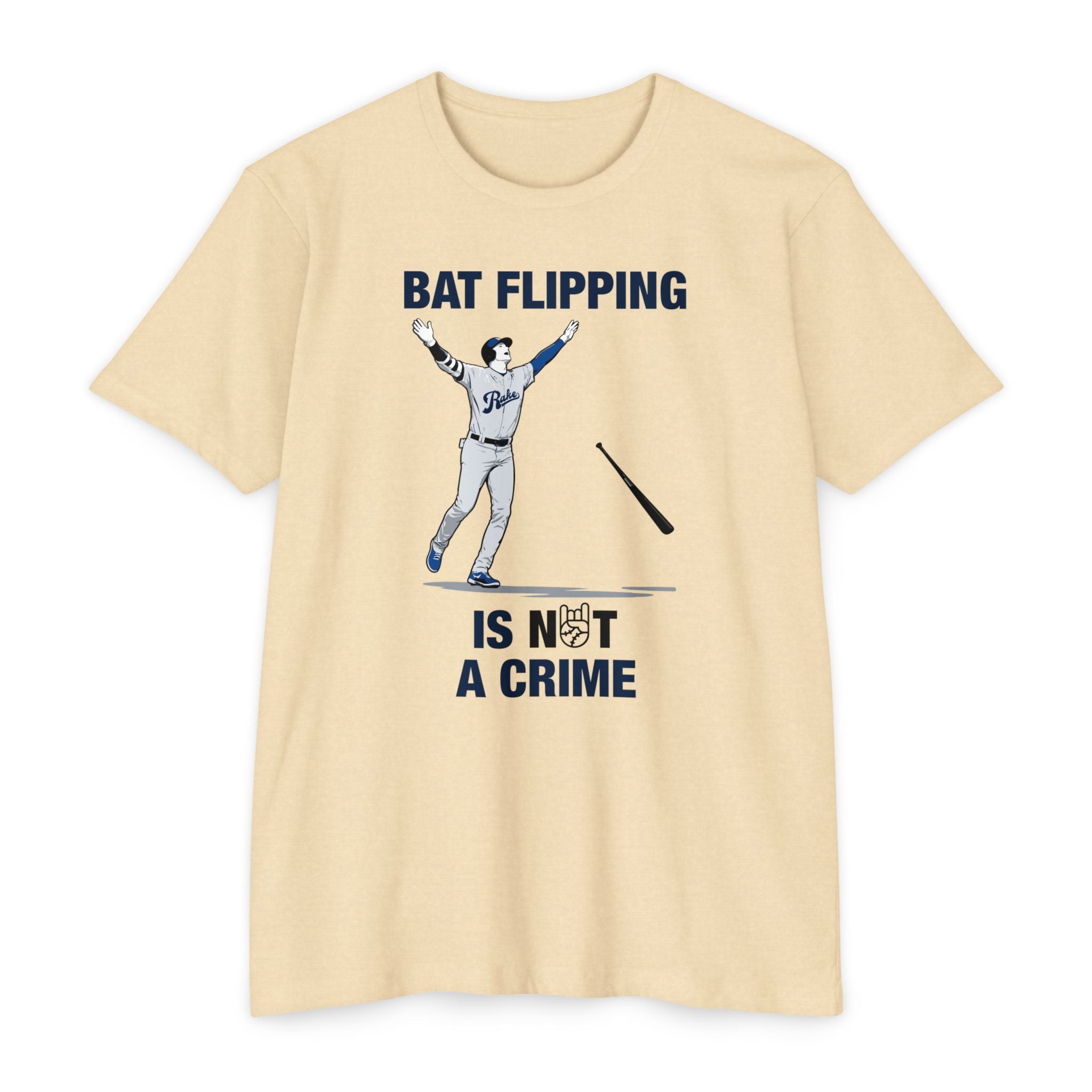 Bat Flipping Is Not A Crime Tee - Rake Baseball Company - RAKE BASEBALL | BASEBALL T-SHIRT | BASEBALL CLOTHING | GOOD VIBES ONLY