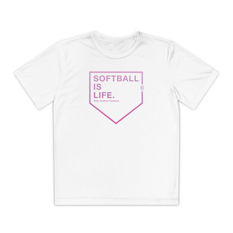 Kids Softball Is Life Dry Fit Tee - Rake Baseball Company - RAKE BASEBALL | BASEBALL T-SHIRT | BASEBALL CLOTHING | GOOD VIBES ONLY