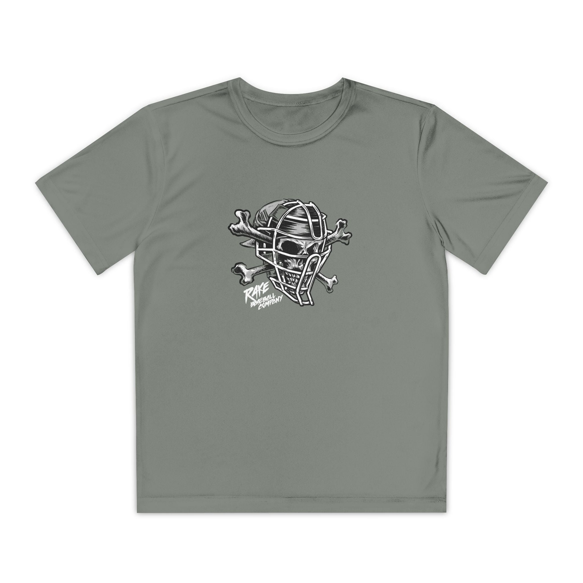 Kids Catcher's Skull Dry Fit Tee - Rake Baseball Company - RAKE BASEBALL | BASEBALL T-SHIRT | BASEBALL CLOTHING | GOOD VIBES ONLY