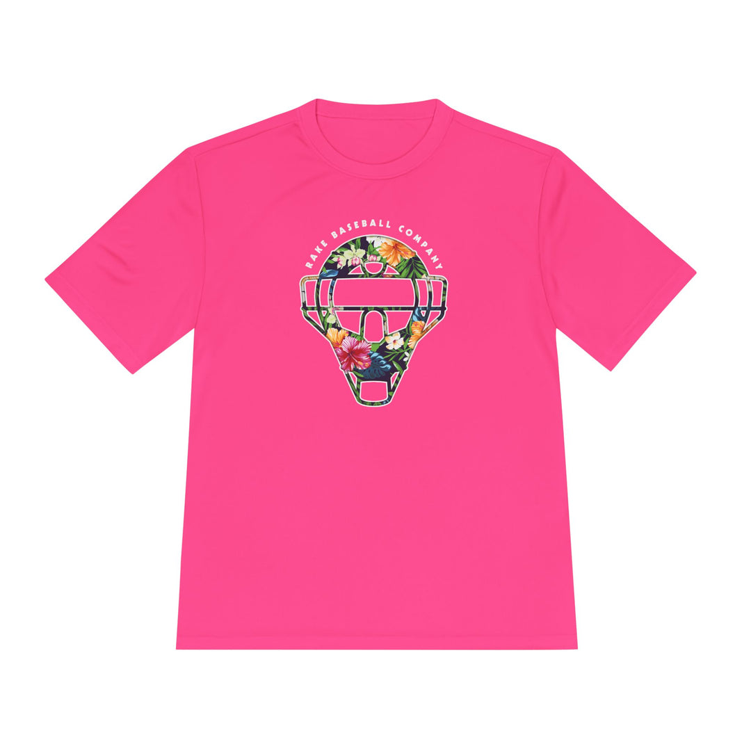 Floral Catcher's Mask Dry Fit Tee - Rake Baseball Company - RAKE BASEBALL | BASEBALL T-SHIRT | BASEBALL CLOTHING | GOOD VIBES ONLY