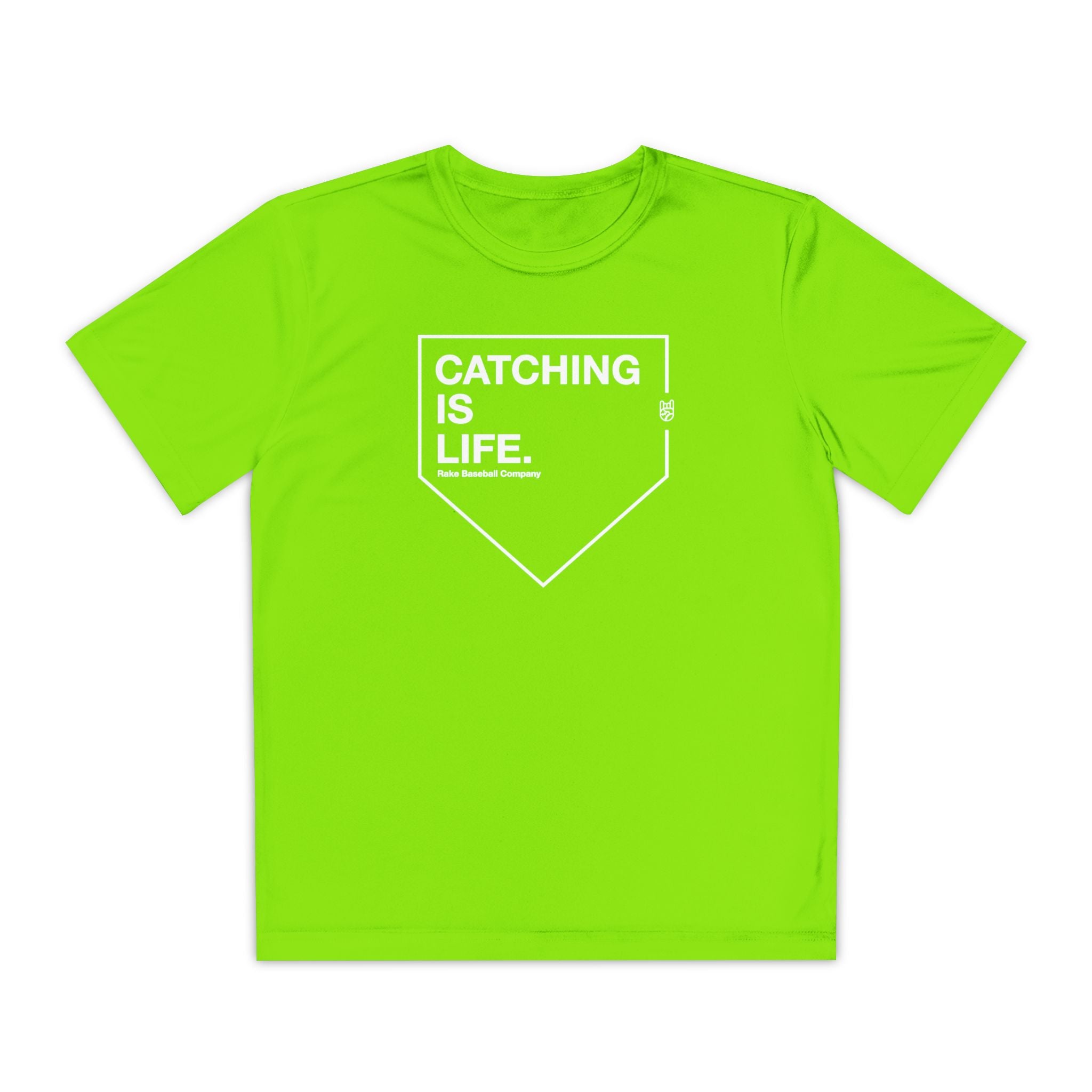 Kids Catching Is Life Dry Fit Tee - Rake Baseball Company - RAKE BASEBALL | BASEBALL T-SHIRT | BASEBALL CLOTHING | GOOD VIBES ONLY