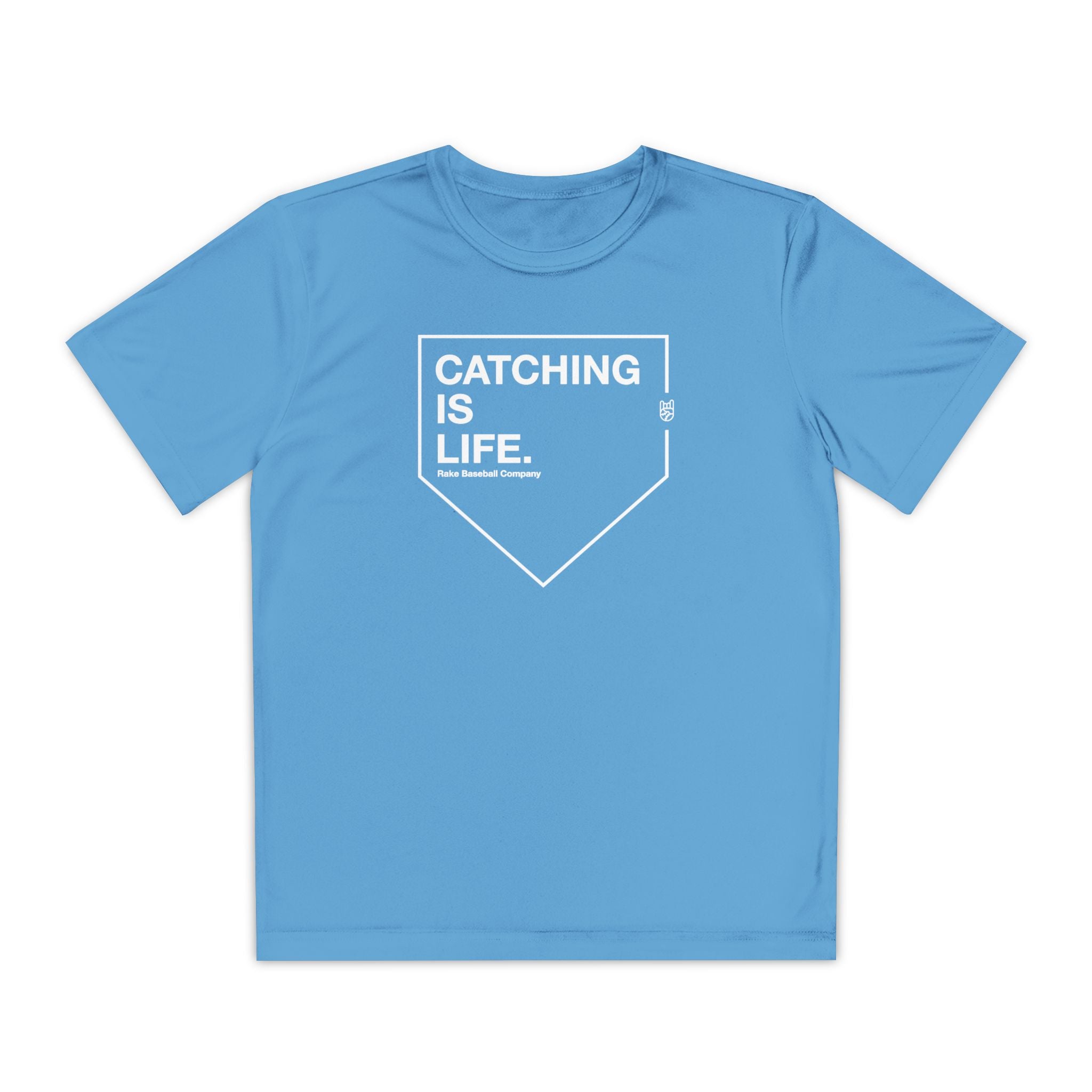 Kids Catching Is Life Dry Fit Tee - Rake Baseball Company - RAKE BASEBALL | BASEBALL T-SHIRT | BASEBALL CLOTHING | GOOD VIBES ONLY