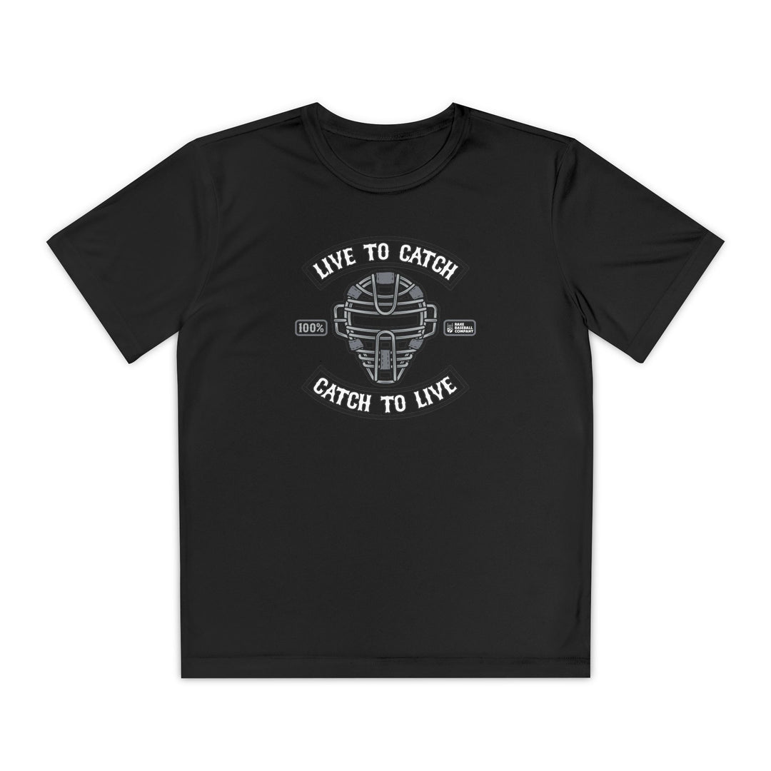 Kids Live To Catch Dry Fit Tee - Rake Baseball Company - RAKE BASEBALL | BASEBALL T-SHIRT | BASEBALL CLOTHING | GOOD VIBES ONLY