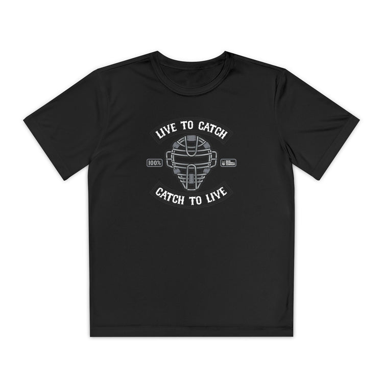 Kids Live To Catch Dry Fit Tee - Rake Baseball Company - RAKE BASEBALL | BASEBALL T-SHIRT | BASEBALL CLOTHING | GOOD VIBES ONLY