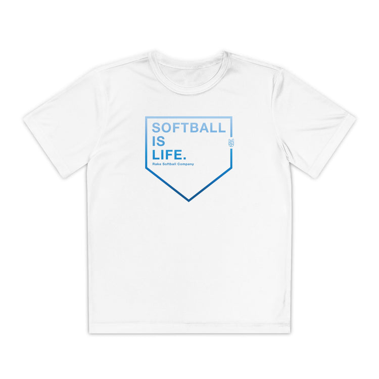 Kids Softball Is Life Dry Fit Tee - Rake Baseball Company - RAKE BASEBALL | BASEBALL T-SHIRT | BASEBALL CLOTHING | GOOD VIBES ONLY