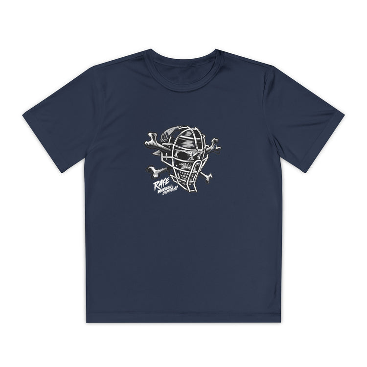 Kids Catcher's Skull Dry Fit Tee - Rake Baseball Company - RAKE BASEBALL | BASEBALL T-SHIRT | BASEBALL CLOTHING | GOOD VIBES ONLY