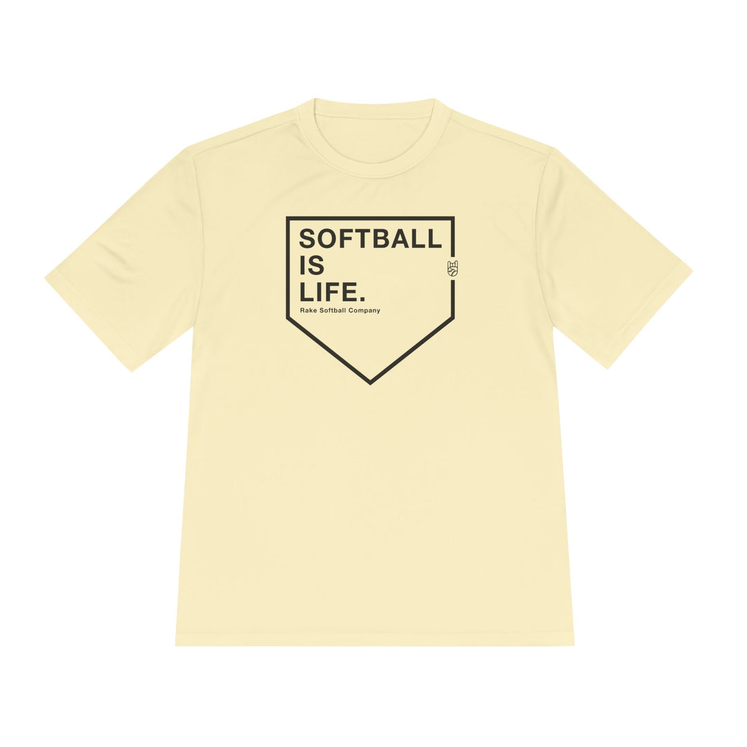 Softball Is Life Dry Fit Tee - Rake Baseball Company - RAKE BASEBALL | BASEBALL T-SHIRT | BASEBALL CLOTHING | GOOD VIBES ONLY