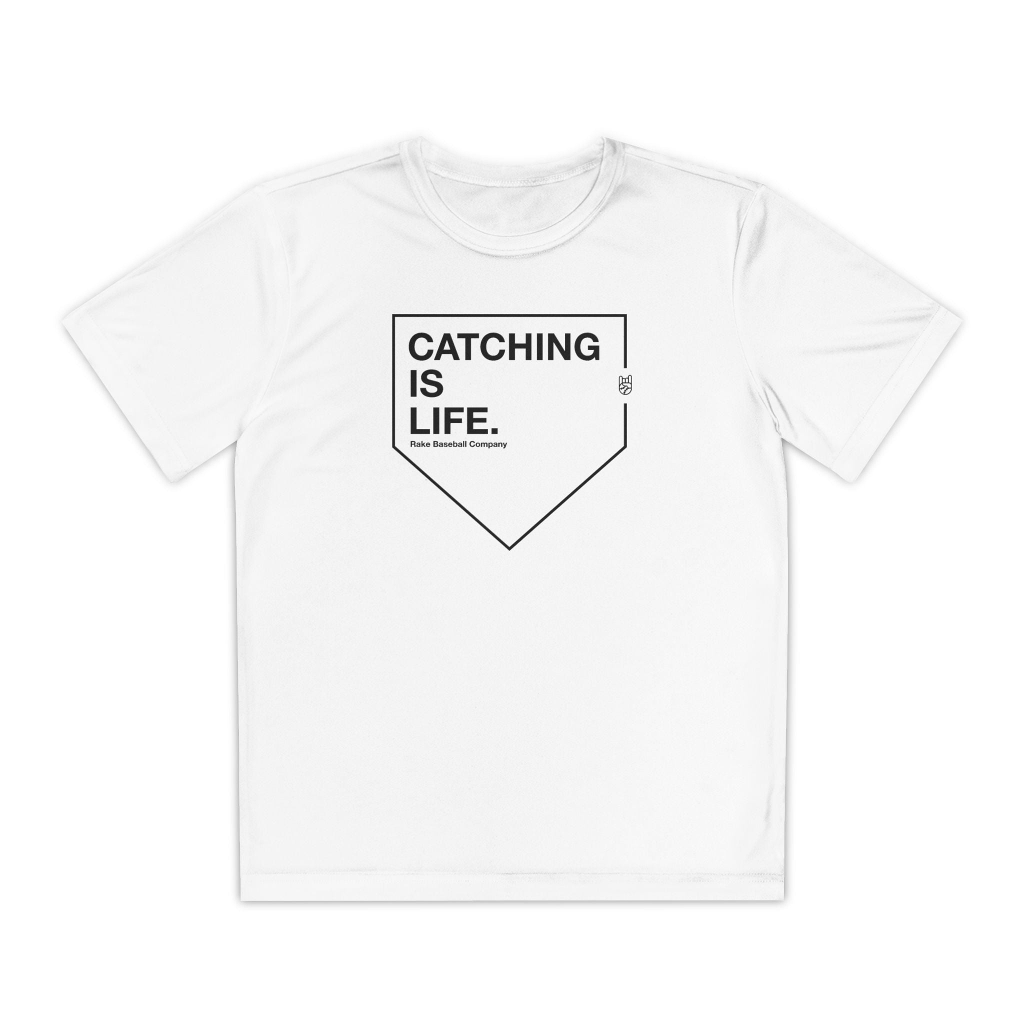 Kids Catching Is Life Dry Fit Tee - Rake Baseball Company - RAKE BASEBALL | BASEBALL T-SHIRT | BASEBALL CLOTHING | GOOD VIBES ONLY