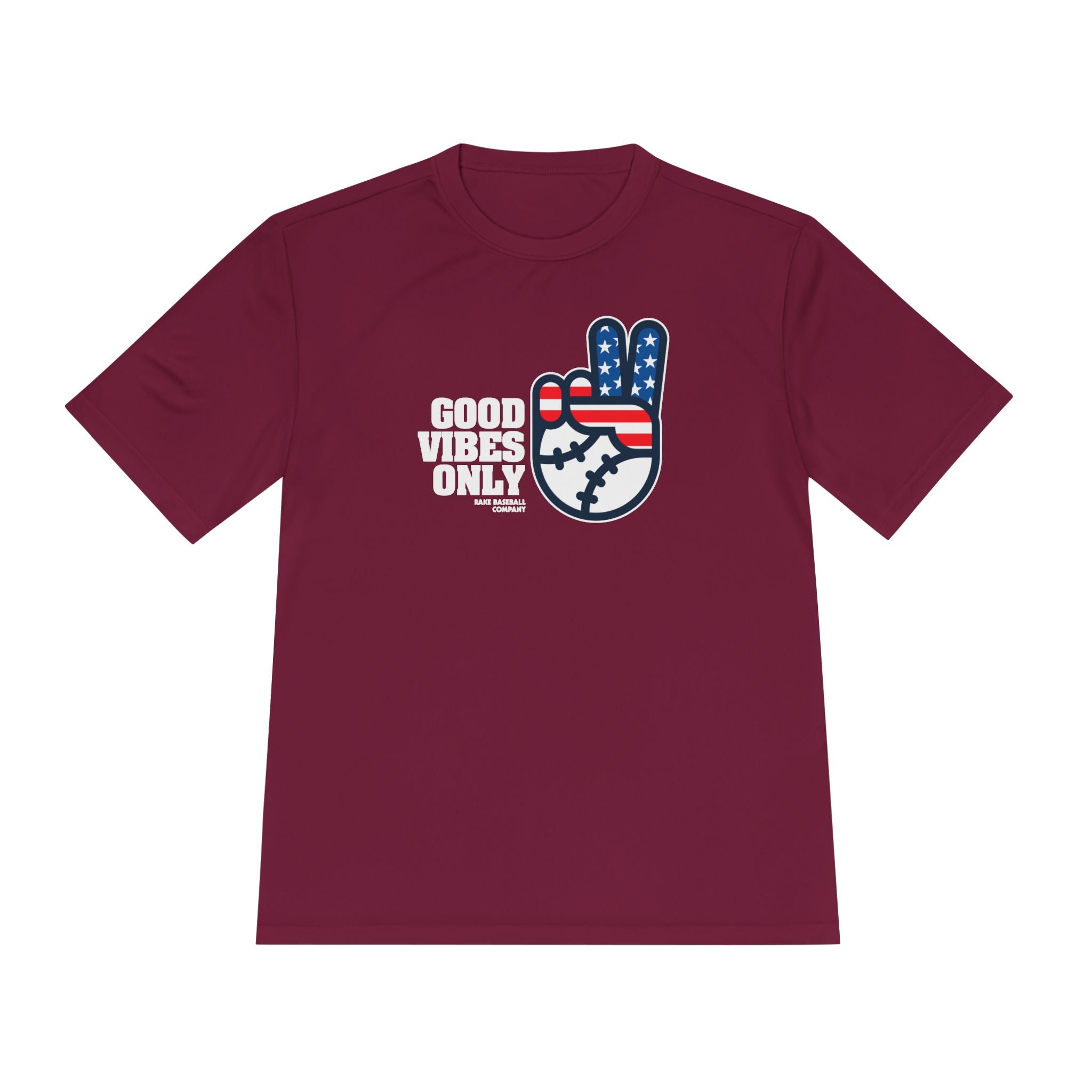 Good Vibes Only Stars and Stripes Dry Fit Tee - Rake Baseball Company - RAKE BASEBALL | BASEBALL T-SHIRT | BASEBALL CLOTHING | GOOD VIBES ONLY
