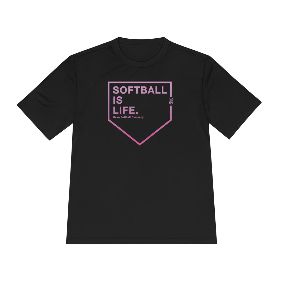 Softball Is Life Dry Fit Tee - Rake Baseball Company - RAKE BASEBALL | BASEBALL T-SHIRT | BASEBALL CLOTHING | GOOD VIBES ONLY