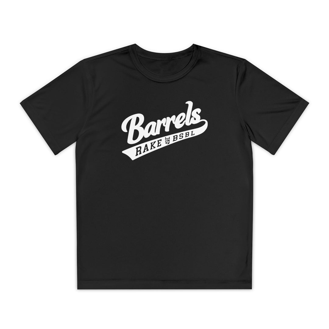 Kids Barrels Dry Fit Tee - Rake Baseball Company - RAKE BASEBALL | BASEBALL T-SHIRT | BASEBALL CLOTHING | GOOD VIBES ONLY