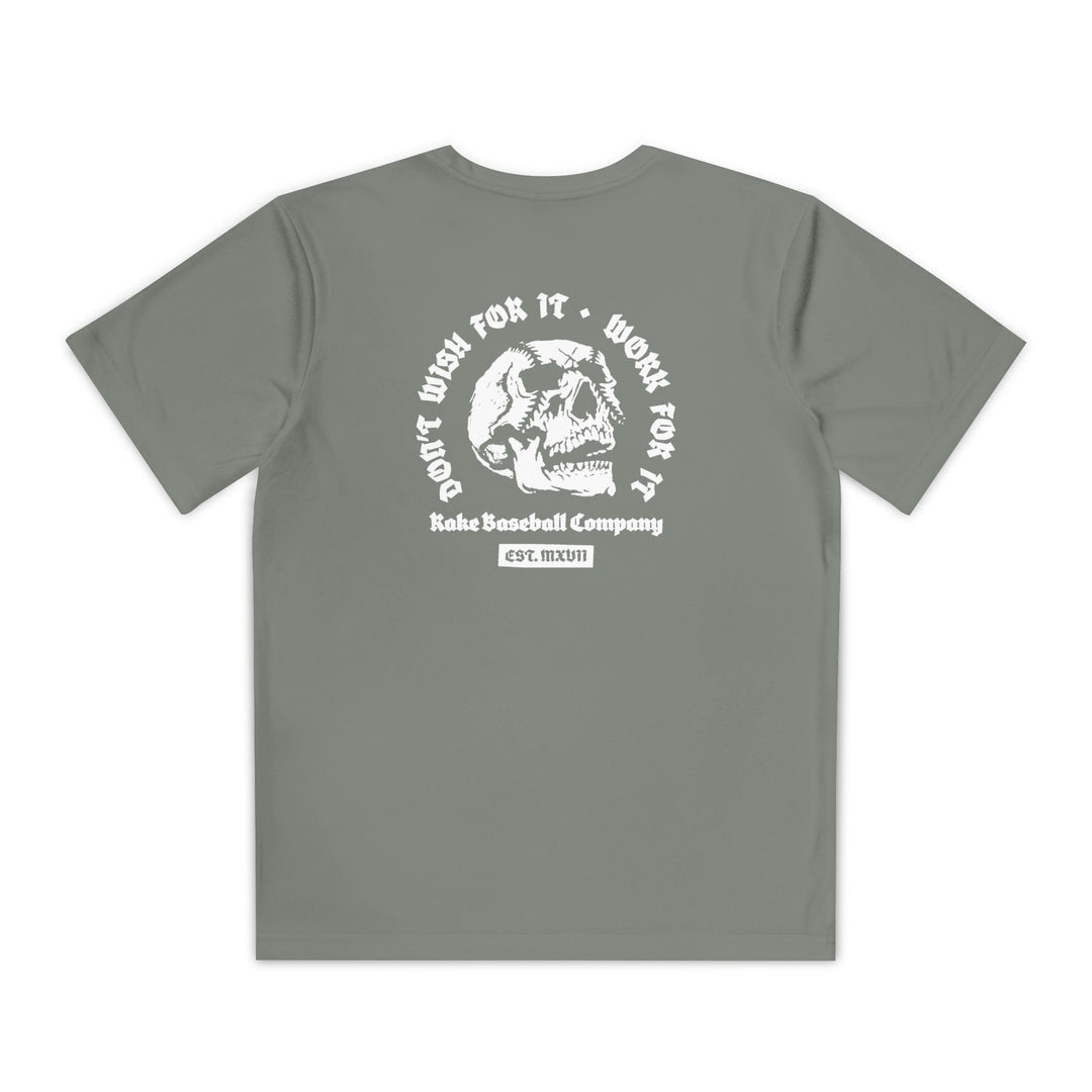 Kids Skull Work For It Dry Fit Tee - Rake Baseball Company - RAKE BASEBALL | BASEBALL T-SHIRT | BASEBALL CLOTHING | GOOD VIBES ONLY
