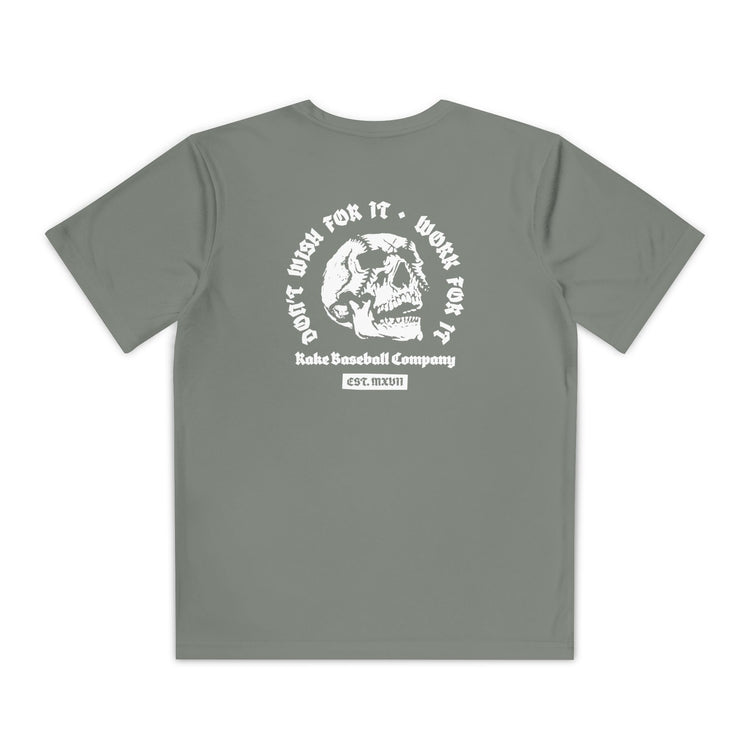 Kids Skull Work For It Dry Fit Tee - Rake Baseball Company - RAKE BASEBALL | BASEBALL T-SHIRT | BASEBALL CLOTHING | GOOD VIBES ONLY