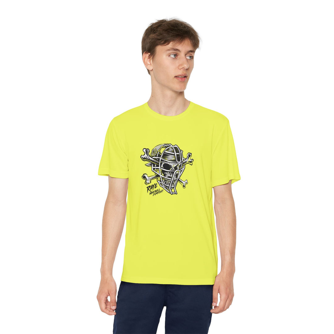 Kids Catcher's Skull Dry Fit Tee - Rake Baseball Company - RAKE BASEBALL | BASEBALL T-SHIRT | BASEBALL CLOTHING | GOOD VIBES ONLY