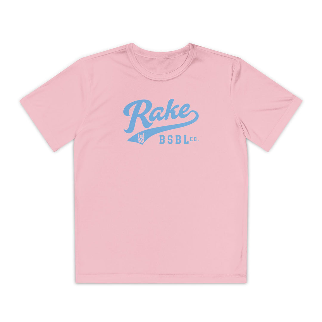 Kids Rake Light Blue Script Dry Fit Tee