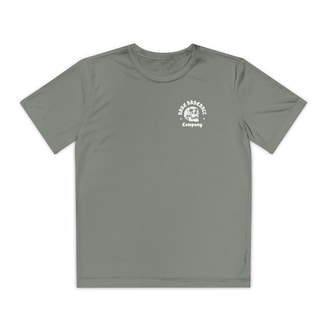 Kids Skull Work For It Dry Fit Tee - Rake Baseball Company - RAKE BASEBALL | BASEBALL T-SHIRT | BASEBALL CLOTHING | GOOD VIBES ONLY