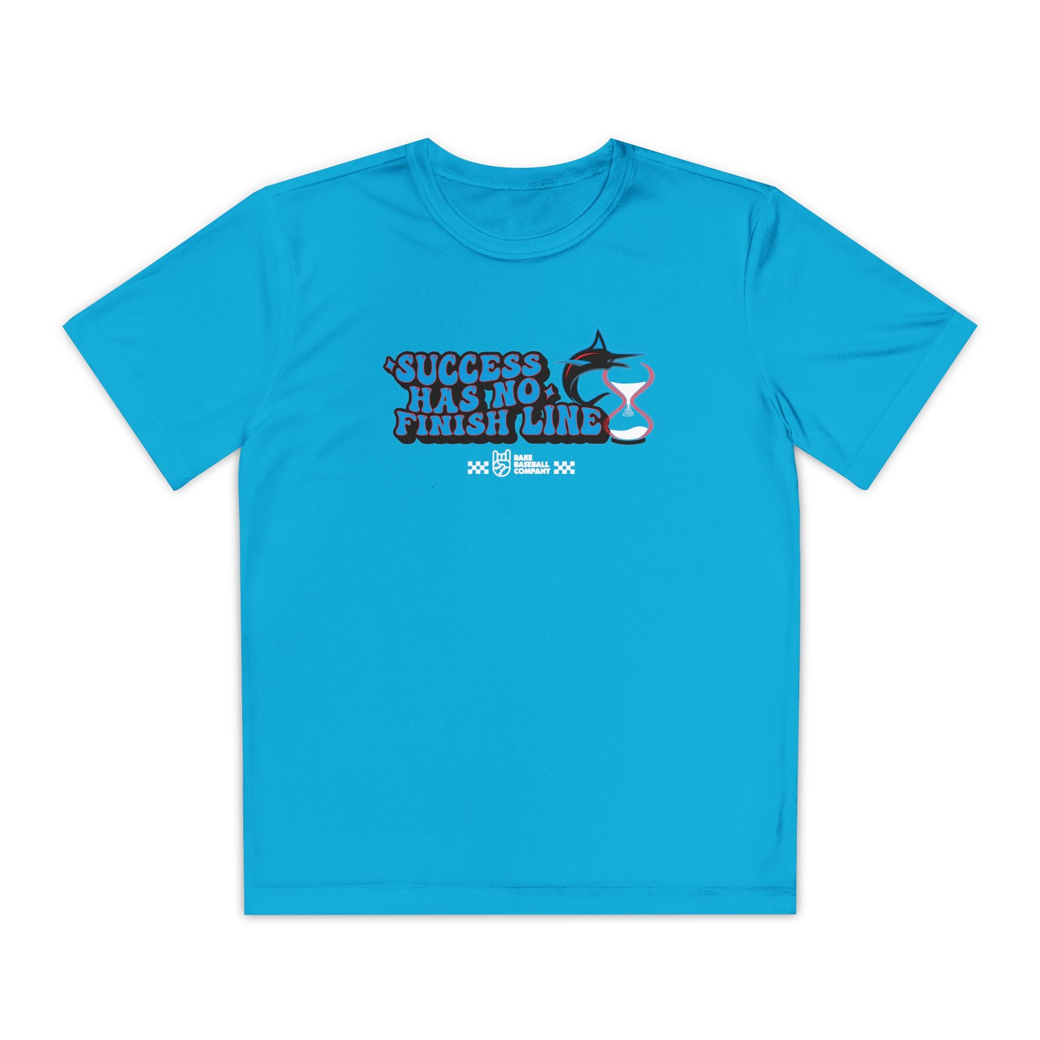 Kids Marlins Success Has No Finish Line Dry Fit Tee - Rake Baseball Company - RAKE BASEBALL | BASEBALL T-SHIRT | BASEBALL CLOTHING | GOOD VIBES ONLY