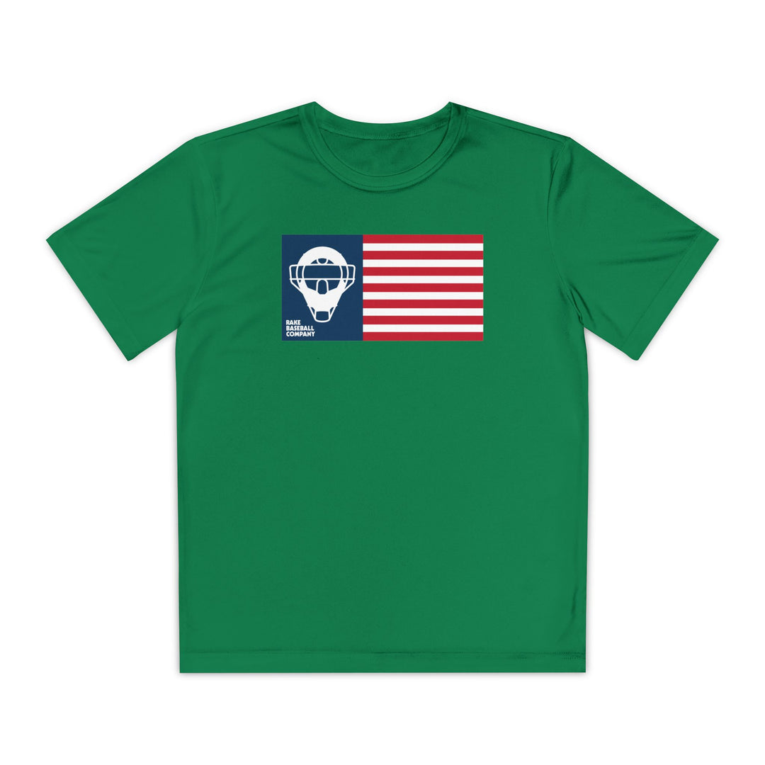 Kids Catcher's Mask Flag Dry Fit Tee - Rake Baseball Company - RAKE BASEBALL | BASEBALL T-SHIRT | BASEBALL CLOTHING | GOOD VIBES ONLY