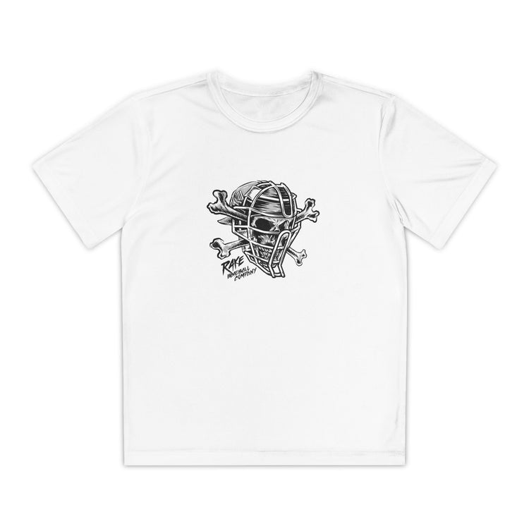 Kids Catcher's Skull Dry Fit Tee - Rake Baseball Company - RAKE BASEBALL | BASEBALL T-SHIRT | BASEBALL CLOTHING | GOOD VIBES ONLY