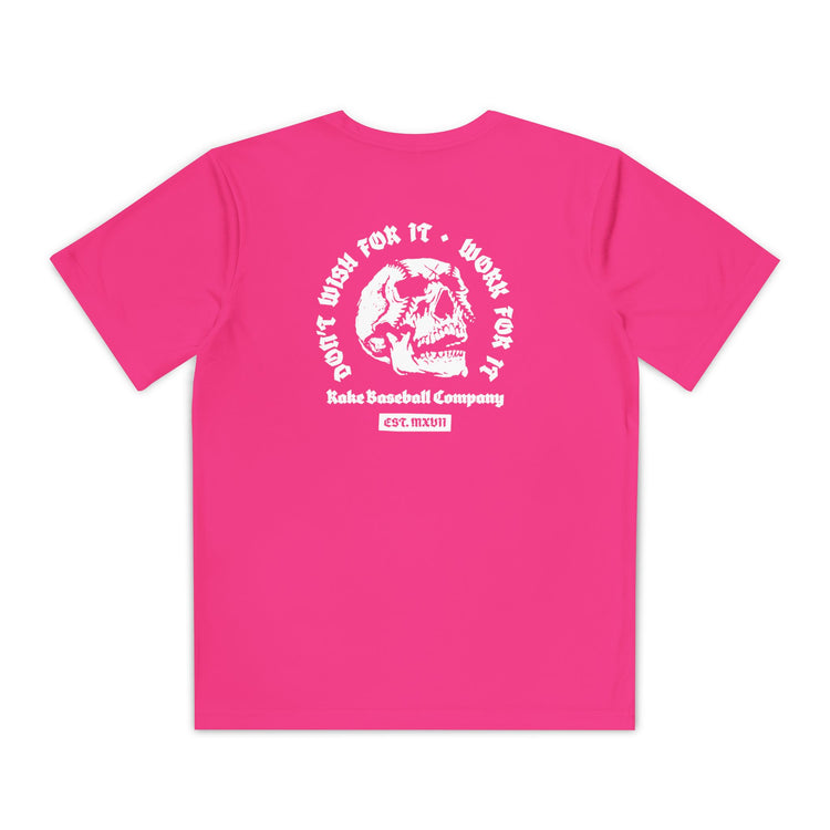 Kids Skull Work For It Dry Fit Tee - Rake Baseball Company - RAKE BASEBALL | BASEBALL T-SHIRT | BASEBALL CLOTHING | GOOD VIBES ONLY