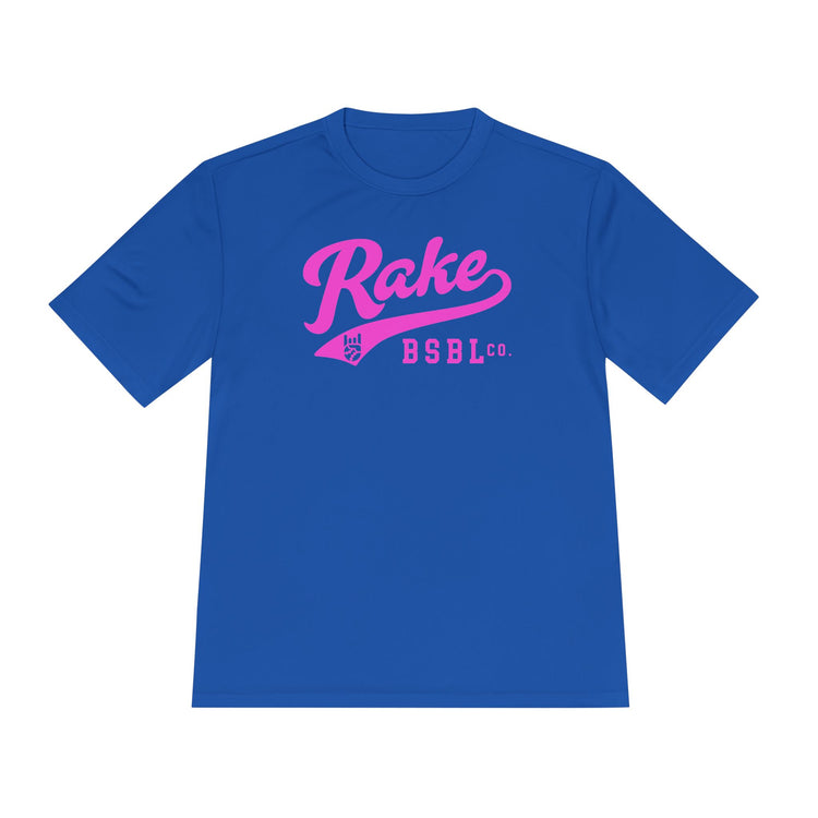 Rake Pink Script Dry Fit Tee - Rake Baseball Company - RAKE BASEBALL | BASEBALL T-SHIRT | BASEBALL CLOTHING | GOOD VIBES ONLY