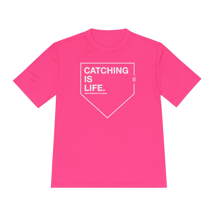 Catching Is Life Dry Fit Tee - Rake Baseball Company - RAKE BASEBALL | BASEBALL T-SHIRT | BASEBALL CLOTHING | GOOD VIBES ONLY