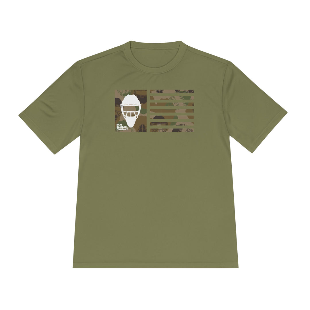 Camo Hockey Mask Flag Dry Fit Tee - Rake Baseball Company - RAKE BASEBALL | BASEBALL T-SHIRT | BASEBALL CLOTHING | GOOD VIBES ONLY