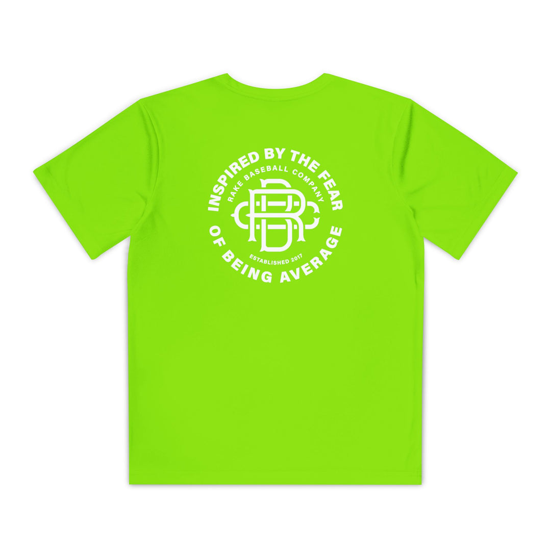 Kids Fear of Being Average Dry Fit Tee - Rake Baseball Company - RAKE BASEBALL | BASEBALL T-SHIRT | BASEBALL CLOTHING | GOOD VIBES ONLY