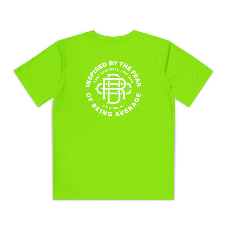 Kids Fear of Being Average Dry Fit Tee - Rake Baseball Company - RAKE BASEBALL | BASEBALL T-SHIRT | BASEBALL CLOTHING | GOOD VIBES ONLY