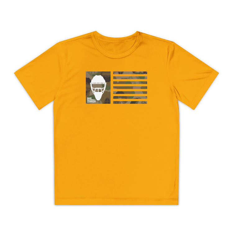 Kids Camo Hockey Mask Flag Dry Fit Tee - Rake Baseball Company - RAKE BASEBALL | BASEBALL T-SHIRT | BASEBALL CLOTHING | GOOD VIBES ONLY