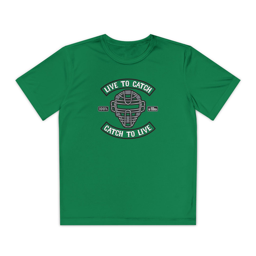 Kids Live To Catch Dry Fit Tee - Rake Baseball Company - RAKE BASEBALL | BASEBALL T-SHIRT | BASEBALL CLOTHING | GOOD VIBES ONLY
