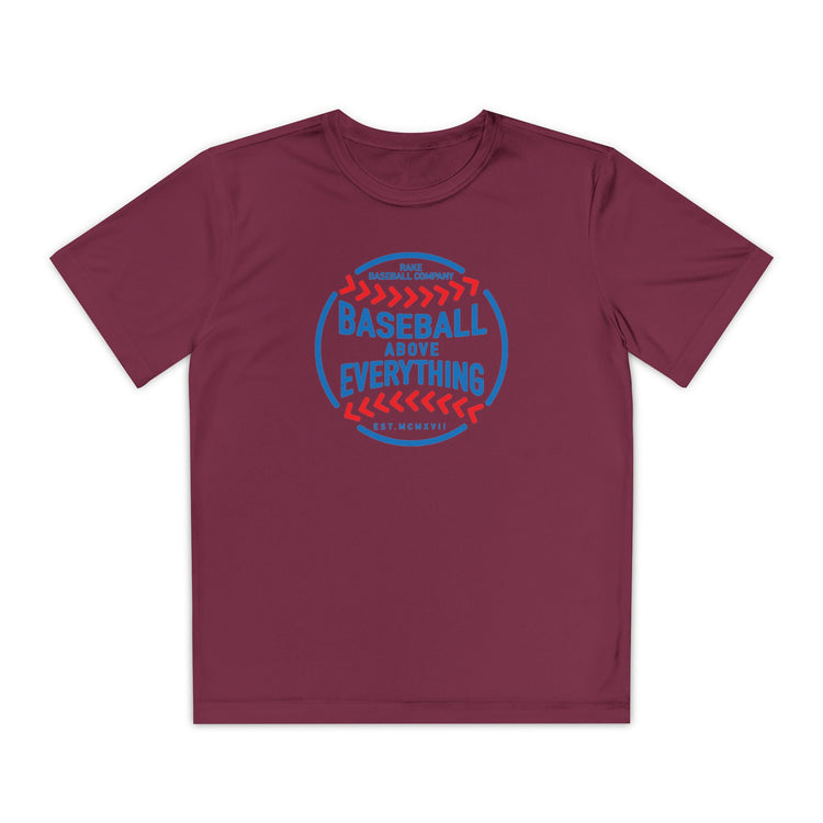 Kids Baseball Above Everything Dry Fit Tee - Rake Baseball Company - RAKE BASEBALL | BASEBALL T-SHIRT | BASEBALL CLOTHING | GOOD VIBES ONLY