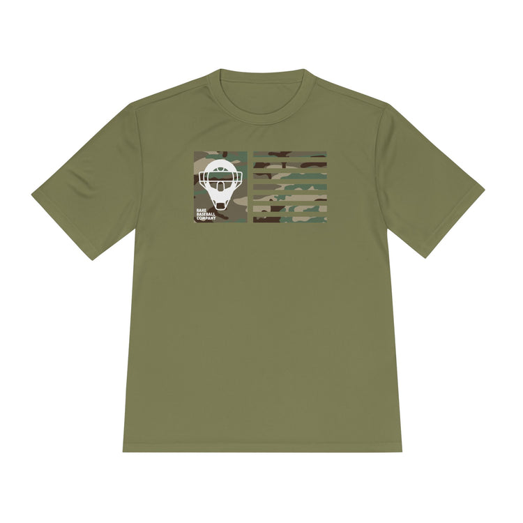 Camo Catcher's Mask Flag Dry Fit Tee - Rake Baseball Company - RAKE BASEBALL | BASEBALL T-SHIRT | BASEBALL CLOTHING | GOOD VIBES ONLY