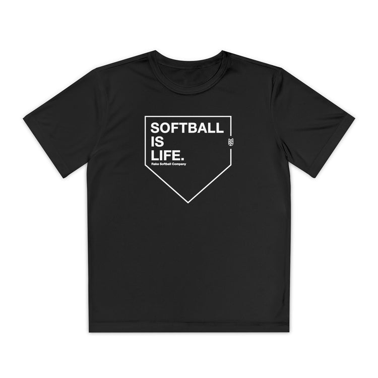 Kids Softball Is Life Dry Fit Tee - Rake Baseball Company - RAKE BASEBALL | BASEBALL T-SHIRT | BASEBALL CLOTHING | GOOD VIBES ONLY