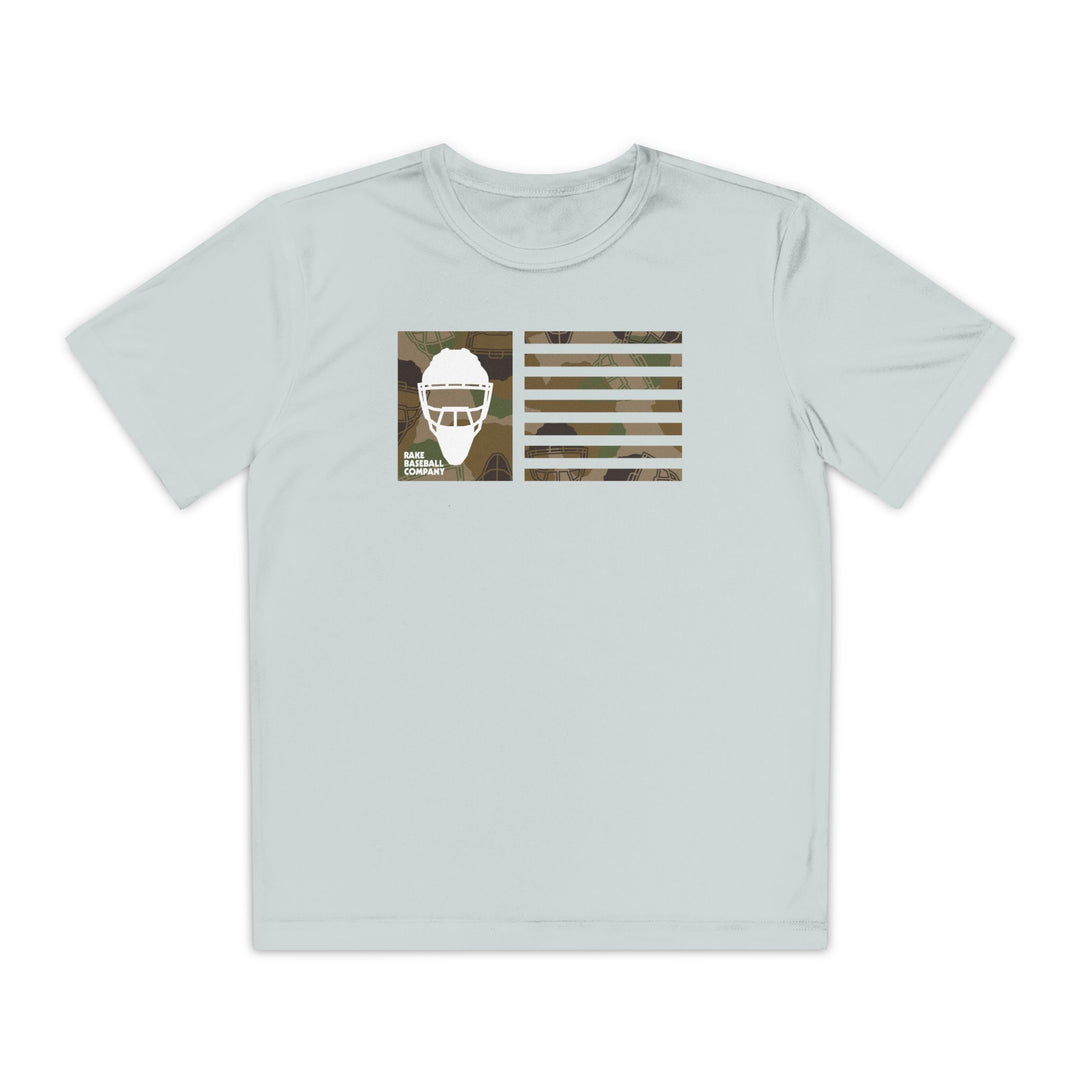 Kids Camo Hockey Mask Flag Dry Fit Tee - Rake Baseball Company - RAKE BASEBALL | BASEBALL T-SHIRT | BASEBALL CLOTHING | GOOD VIBES ONLY