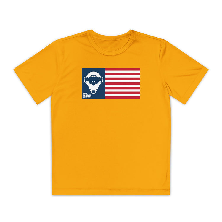Kids Catcher's Mask Flag Dry Fit Tee - Rake Baseball Company - RAKE BASEBALL | BASEBALL T-SHIRT | BASEBALL CLOTHING | GOOD VIBES ONLY