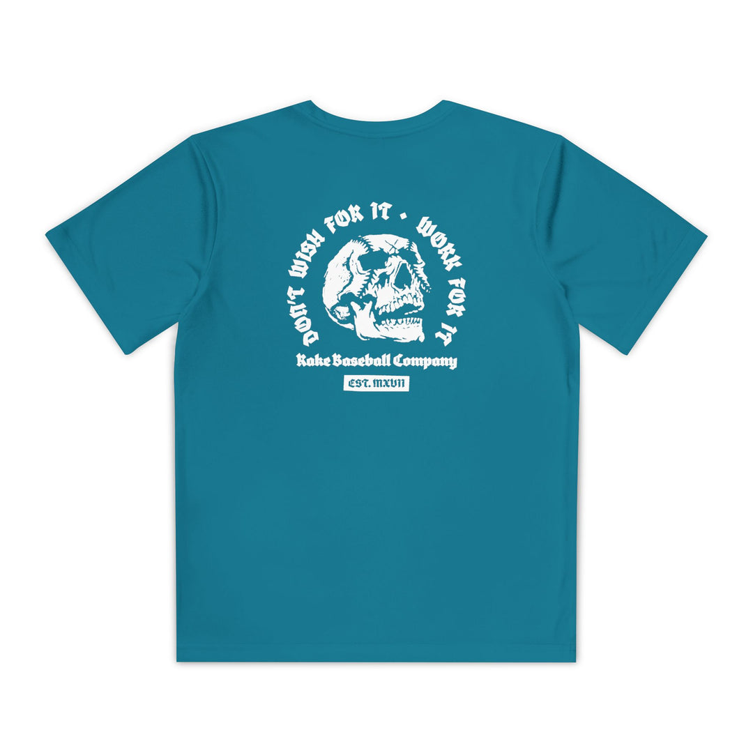 Kids Skull Work For It Dry Fit Tee - Rake Baseball Company - RAKE BASEBALL | BASEBALL T-SHIRT | BASEBALL CLOTHING | GOOD VIBES ONLY