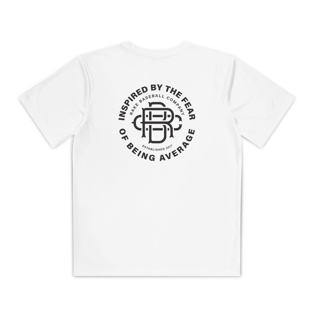 Kids Fear of Being Average Dry Fit Tee - Rake Baseball Company - RAKE BASEBALL | BASEBALL T-SHIRT | BASEBALL CLOTHING | GOOD VIBES ONLY