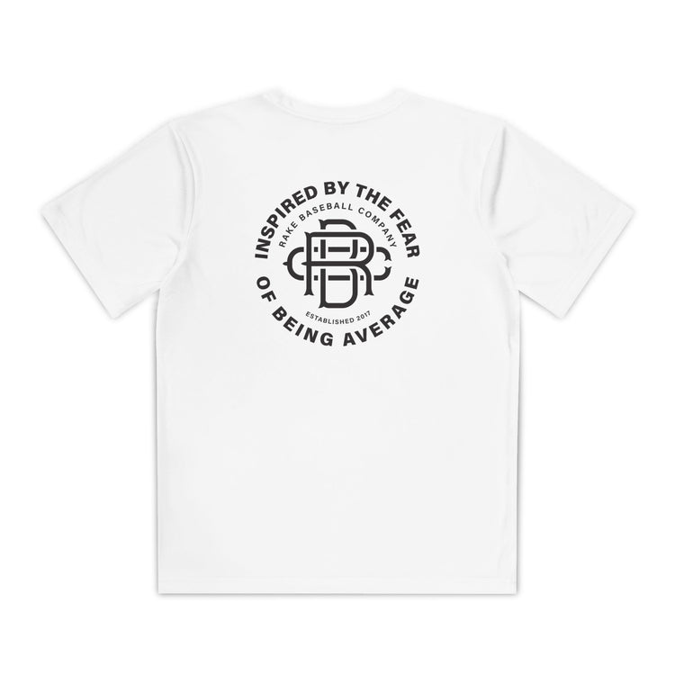 Kids Fear of Being Average Dry Fit Tee - Rake Baseball Company - RAKE BASEBALL | BASEBALL T-SHIRT | BASEBALL CLOTHING | GOOD VIBES ONLY