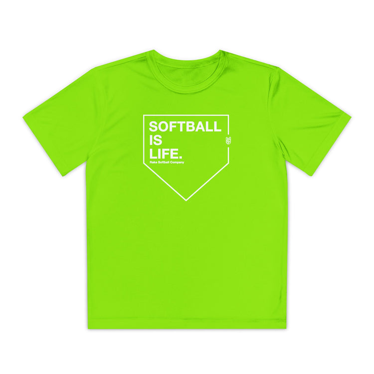 Kids Softball Is Life Dry Fit Tee - Rake Baseball Company - RAKE BASEBALL | BASEBALL T-SHIRT | BASEBALL CLOTHING | GOOD VIBES ONLY
