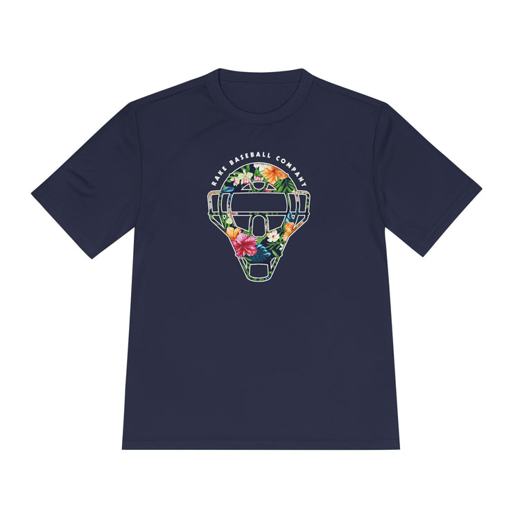 Floral Catcher's Mask Dry Fit Tee - Rake Baseball Company - RAKE BASEBALL | BASEBALL T-SHIRT | BASEBALL CLOTHING | GOOD VIBES ONLY