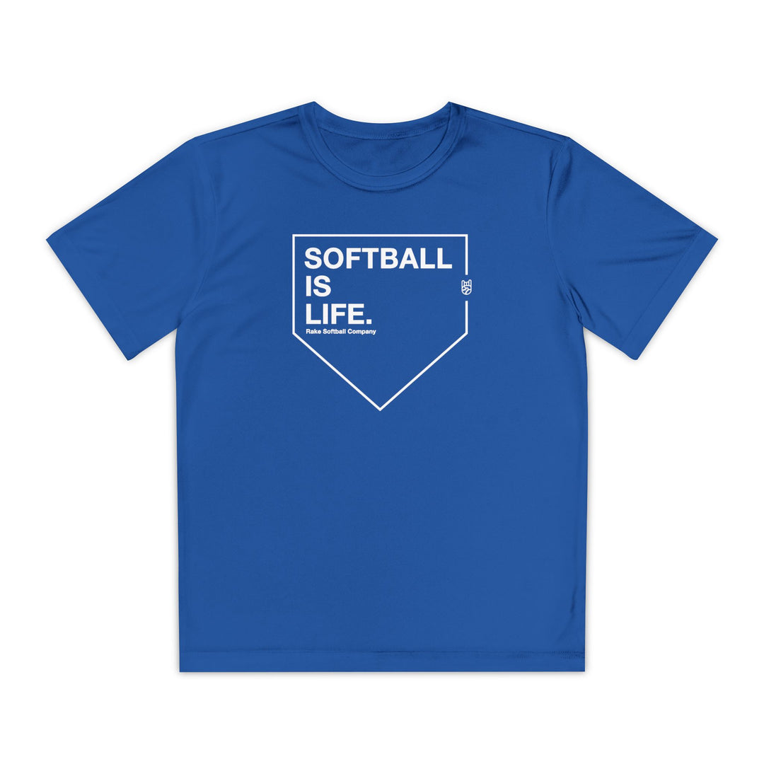 Kids Softball Is Life Dry Fit Tee - Rake Baseball Company - RAKE BASEBALL | BASEBALL T-SHIRT | BASEBALL CLOTHING | GOOD VIBES ONLY