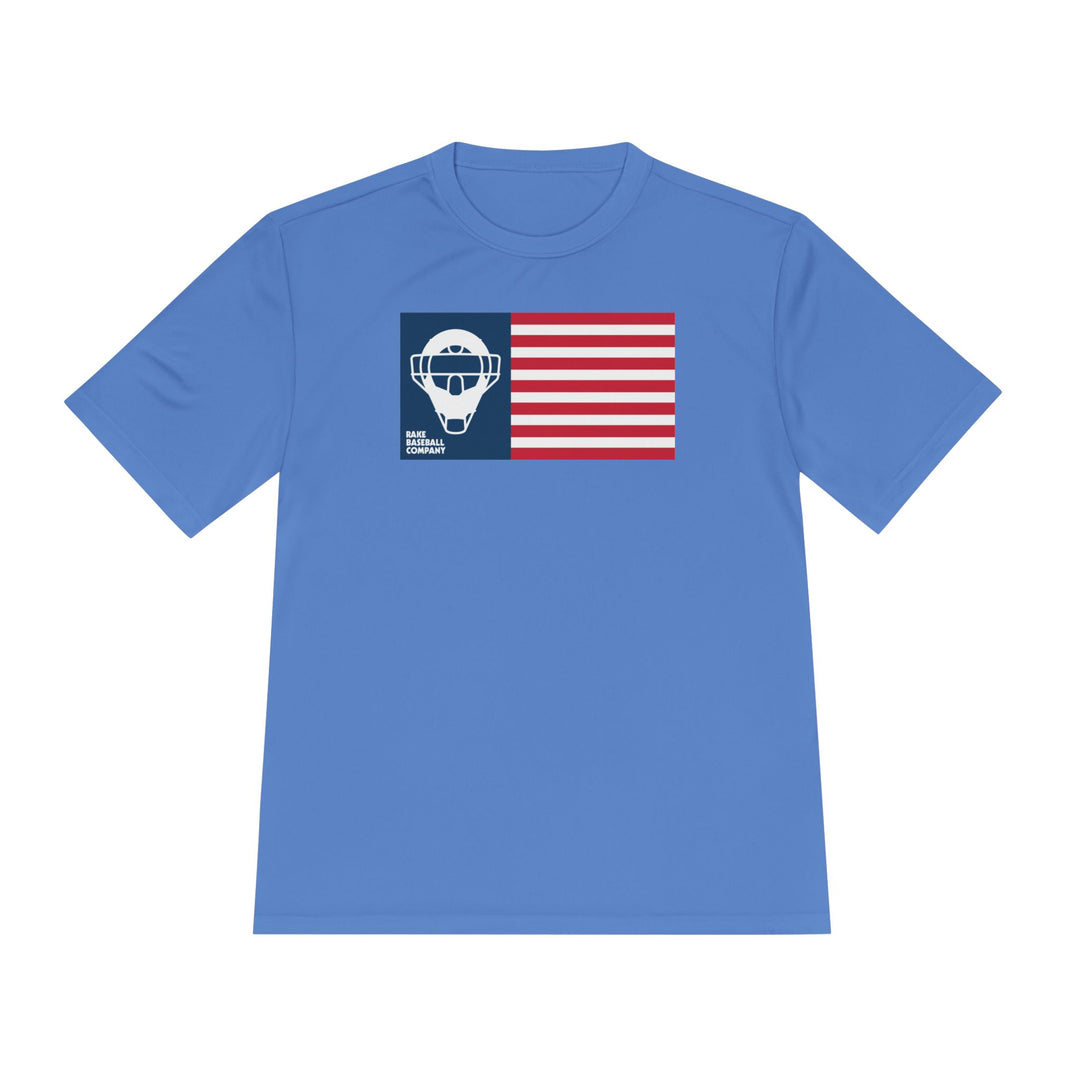 Catcher's Mask Flag Dry Fit Tee - Rake Baseball Company - RAKE BASEBALL | BASEBALL T-SHIRT | BASEBALL CLOTHING | GOOD VIBES ONLY