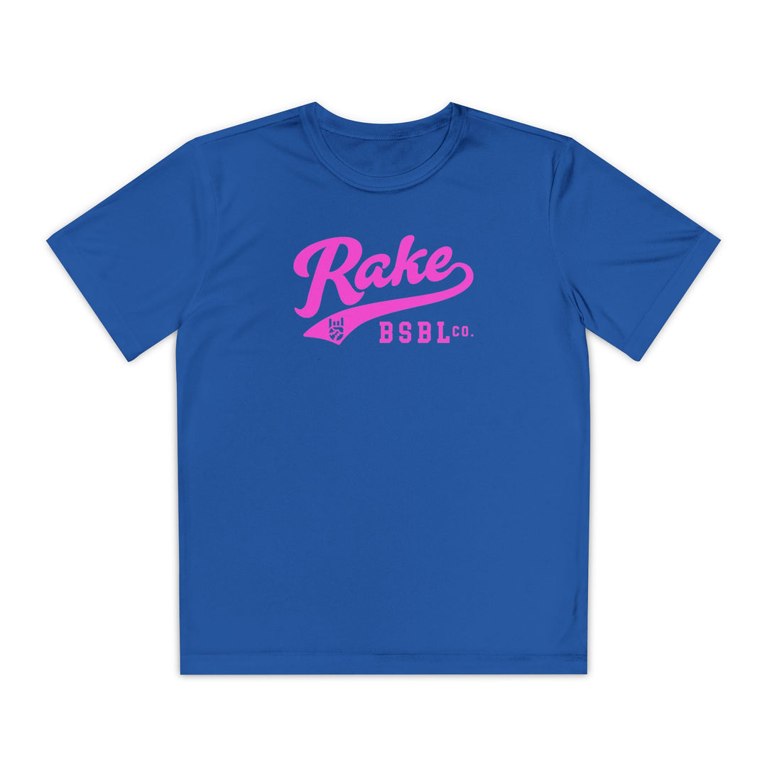 Kids Rake Pink Script Dry Fit Tee - Rake Baseball Company - RAKE BASEBALL | BASEBALL T-SHIRT | BASEBALL CLOTHING | GOOD VIBES ONLY