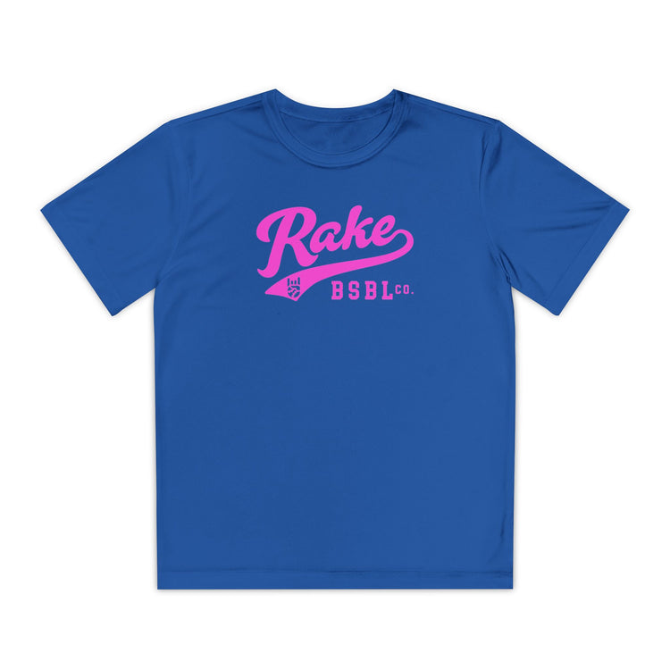 Kids Rake Pink Script Dry Fit Tee - Rake Baseball Company - RAKE BASEBALL | BASEBALL T-SHIRT | BASEBALL CLOTHING | GOOD VIBES ONLY