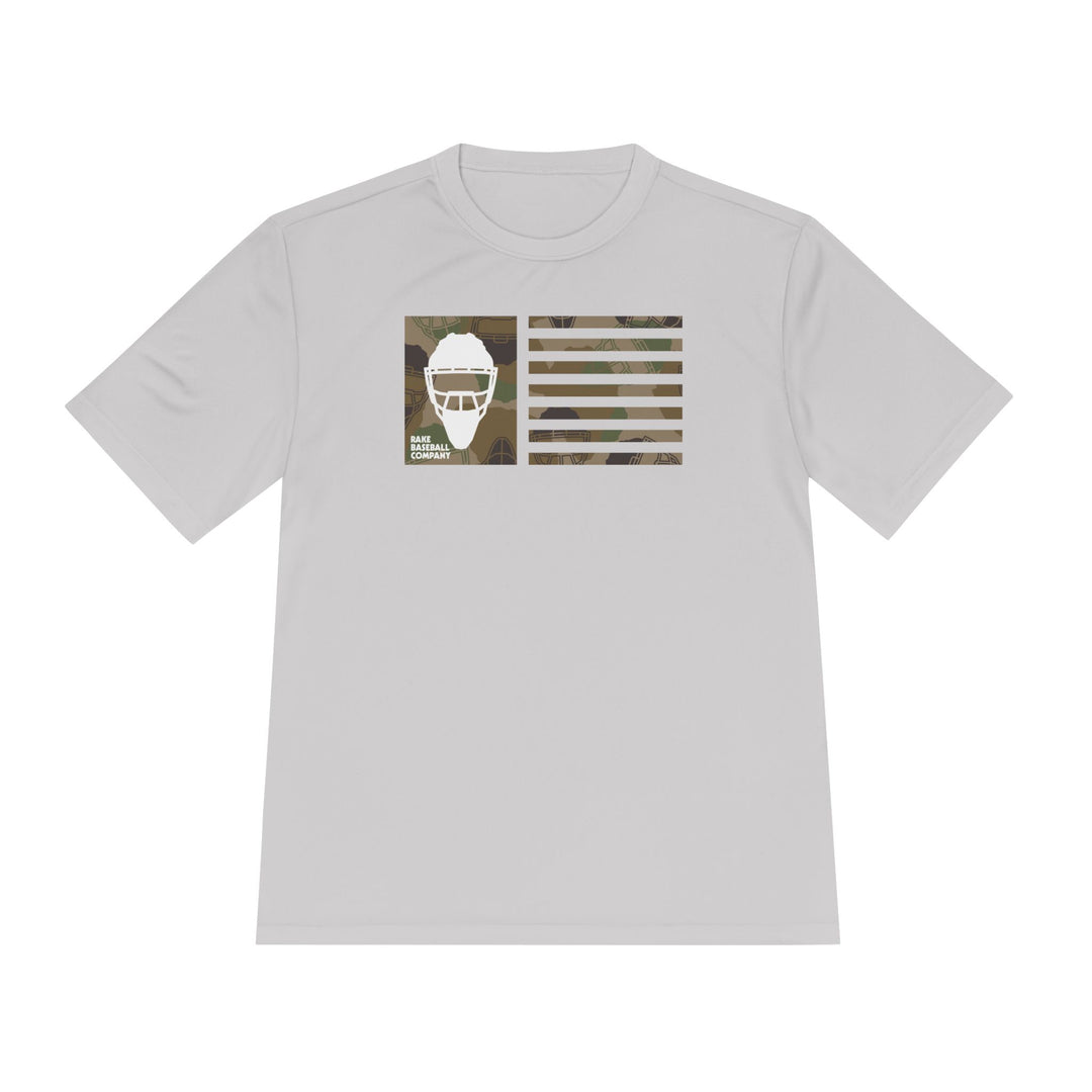 Camo Hockey Mask Flag Dry Fit Tee - Rake Baseball Company - RAKE BASEBALL | BASEBALL T-SHIRT | BASEBALL CLOTHING | GOOD VIBES ONLY