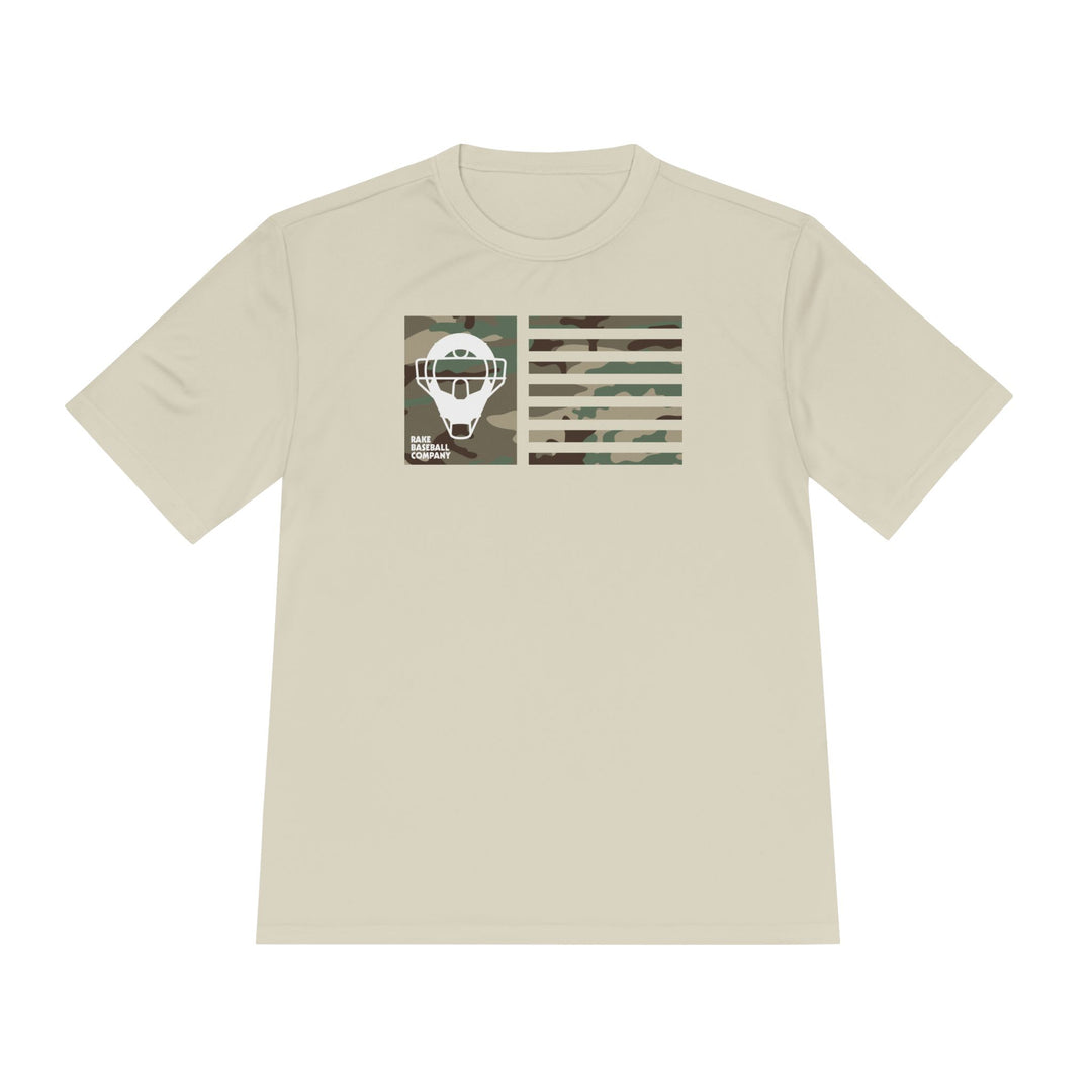 Camo Catcher's Mask Flag Dry Fit Tee - Rake Baseball Company - RAKE BASEBALL | BASEBALL T-SHIRT | BASEBALL CLOTHING | GOOD VIBES ONLY