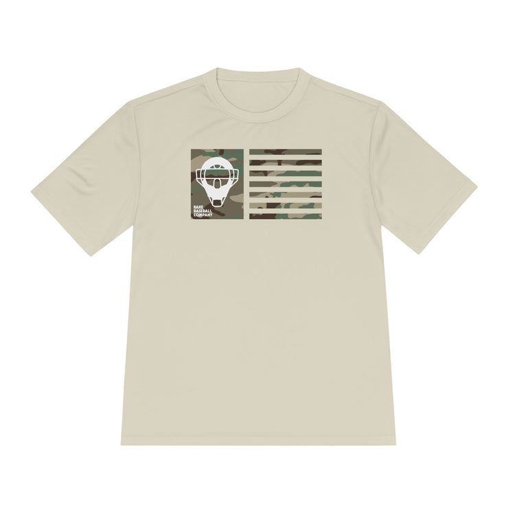 Camo Catcher's Mask Flag Dry Fit Tee - Rake Baseball Company - RAKE BASEBALL | BASEBALL T-SHIRT | BASEBALL CLOTHING | GOOD VIBES ONLY