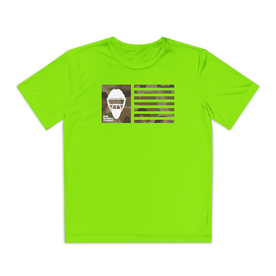 Kids Camo Hockey Mask Flag Dry Fit Tee - Rake Baseball Company - RAKE BASEBALL | BASEBALL T-SHIRT | BASEBALL CLOTHING | GOOD VIBES ONLY