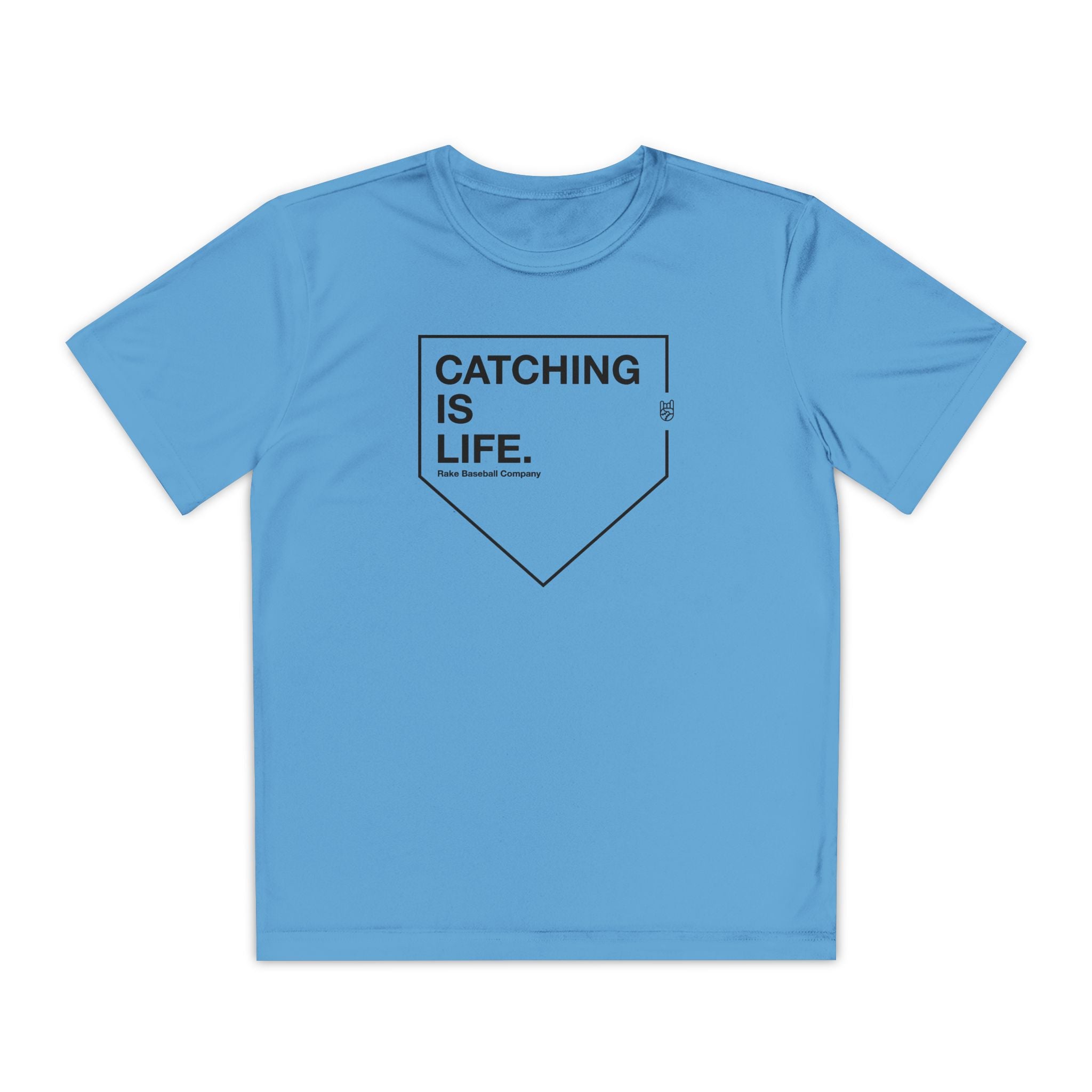 Kids Catching Is Life Dry Fit Tee - Rake Baseball Company - RAKE BASEBALL | BASEBALL T-SHIRT | BASEBALL CLOTHING | GOOD VIBES ONLY